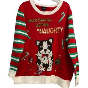 PRICE REDUCED!!  Christmas Sweater featuring Dog “Santa, Define Naughty “
